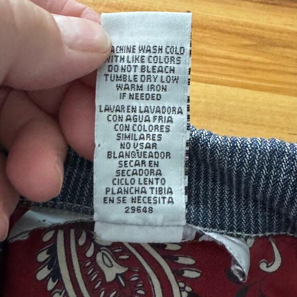 Sag Harbor Sport Hickory Stripe Denim Blouse Red Bandana Trim Womens Size 16 - Picture 5 of 10